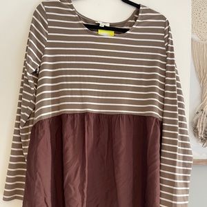 Brown and white stripe peplum top